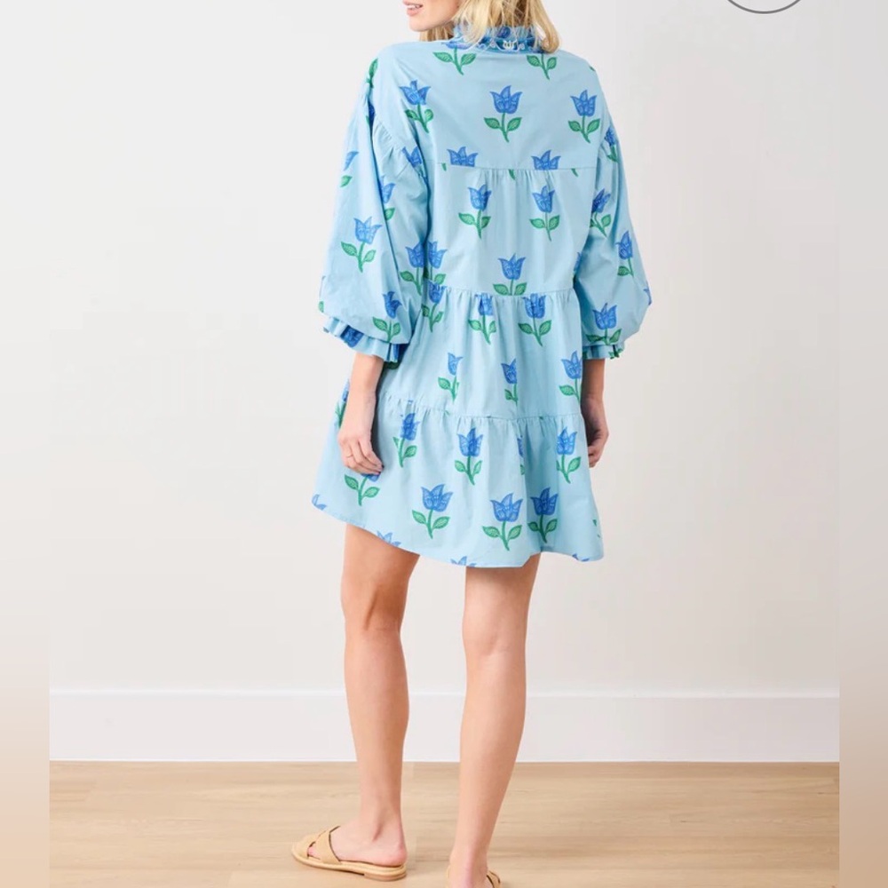 Printfresh Rosalina Dress Tulip Bloom Blue NWT Size M Organic Cotton $198 - Picture 2 of 12